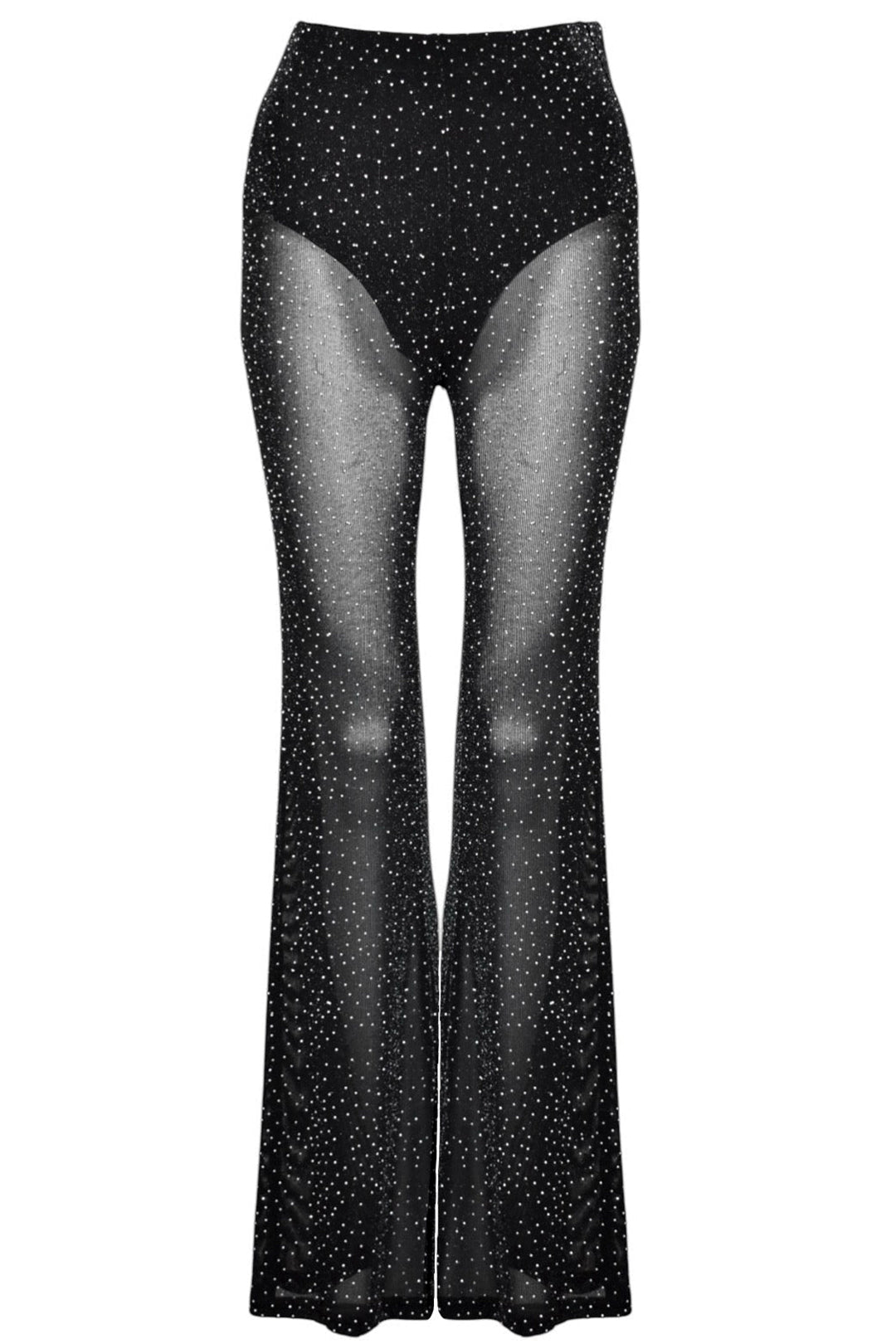 Black Diamante Sheer Flared Trousers