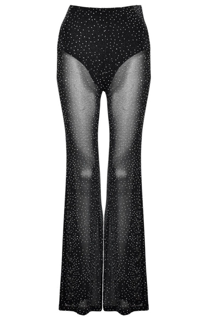 Black Diamante Sheer Flared Trousers