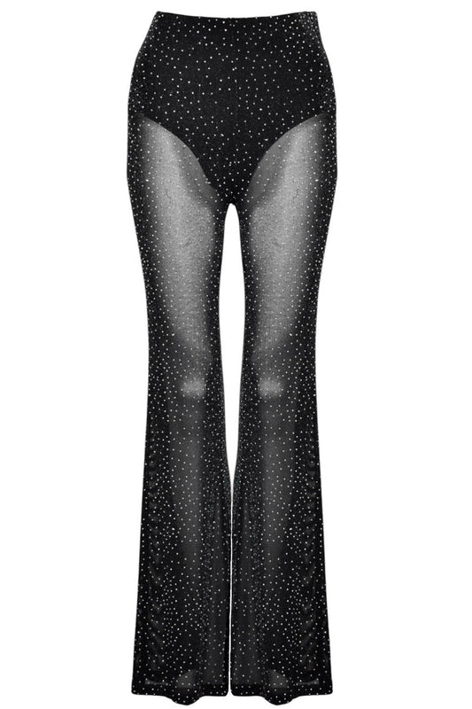Black Diamante Sheer Flared Trousers