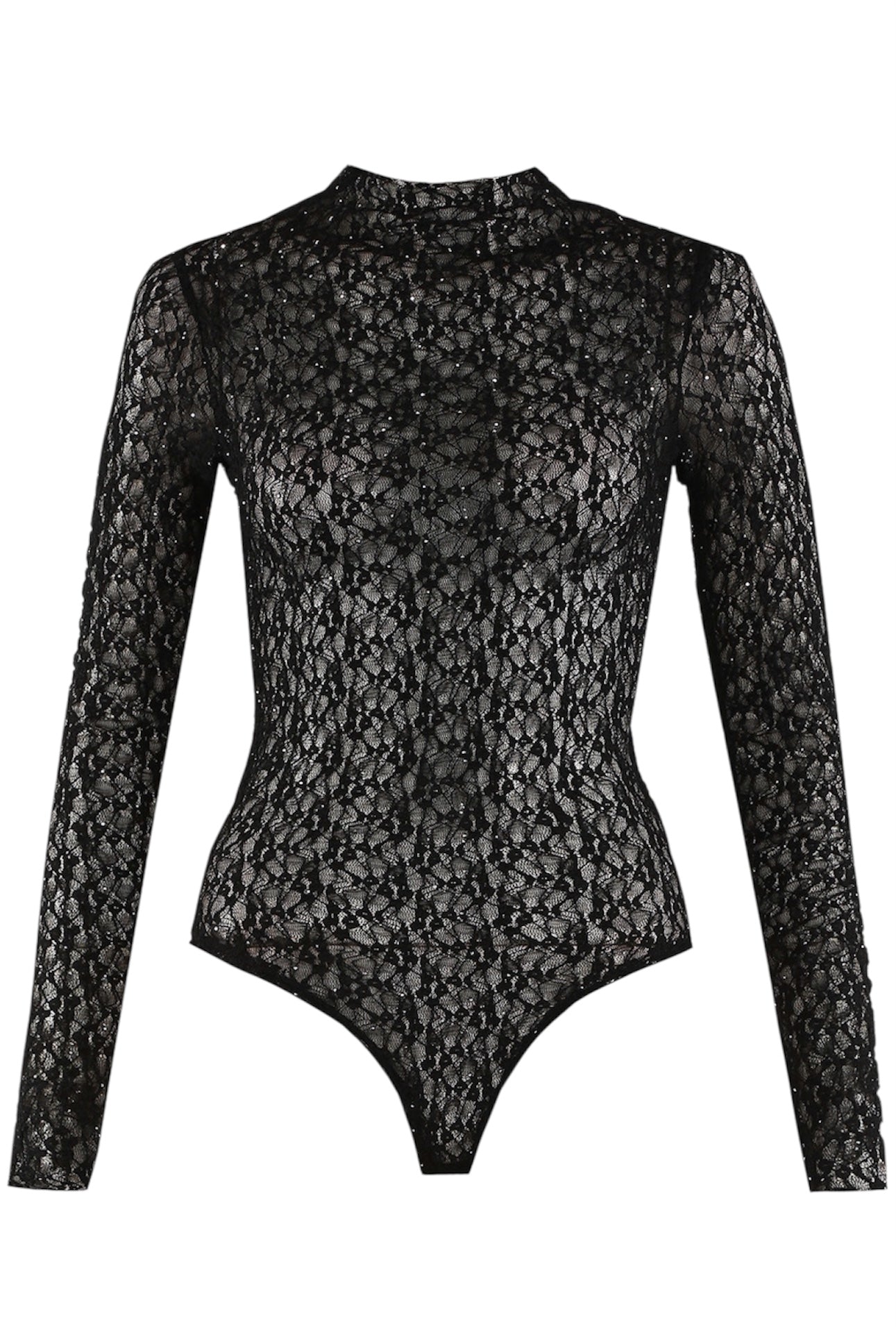 Black Diamante Lace Sheer Bodysuit