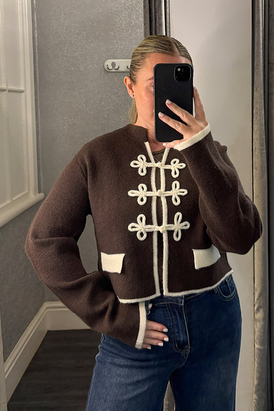 Brown & Cream Military Style Fastening Cardigan