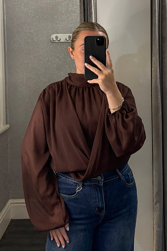 Brown Sheer Crossover Drape Top