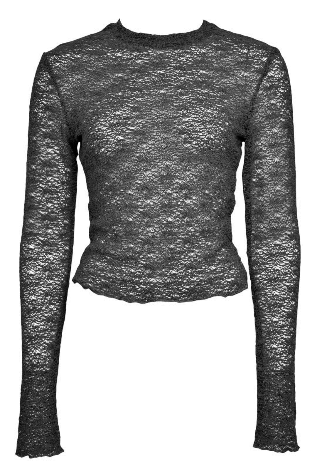 Black Mesh Long Sleeve Top