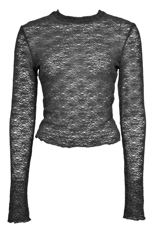 Black Mesh Long Sleeve Top