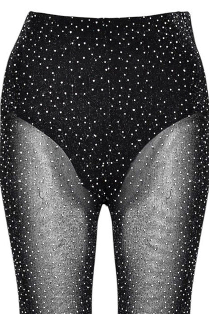 Black Diamante Sheer Flared Trousers