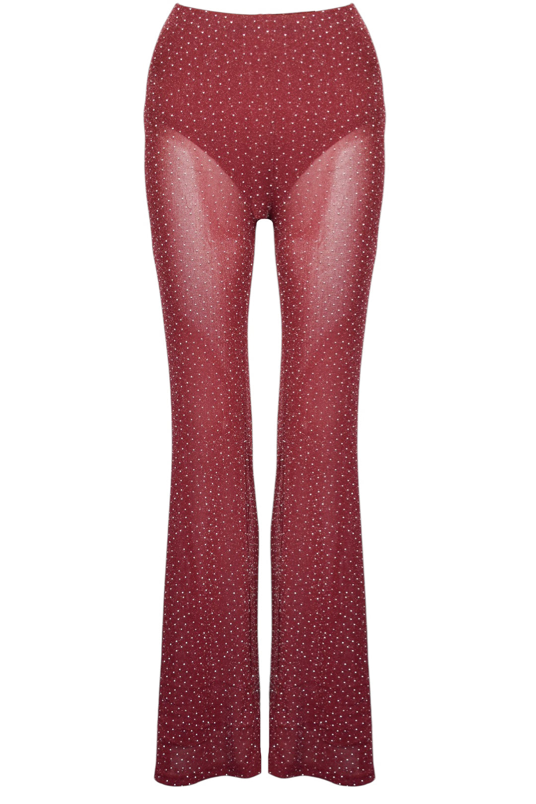 Burgundy Diamante Sheer Flared Trousers
