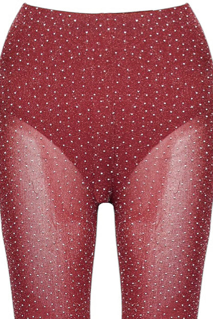 Burgundy Diamante Sheer Flared Trousers