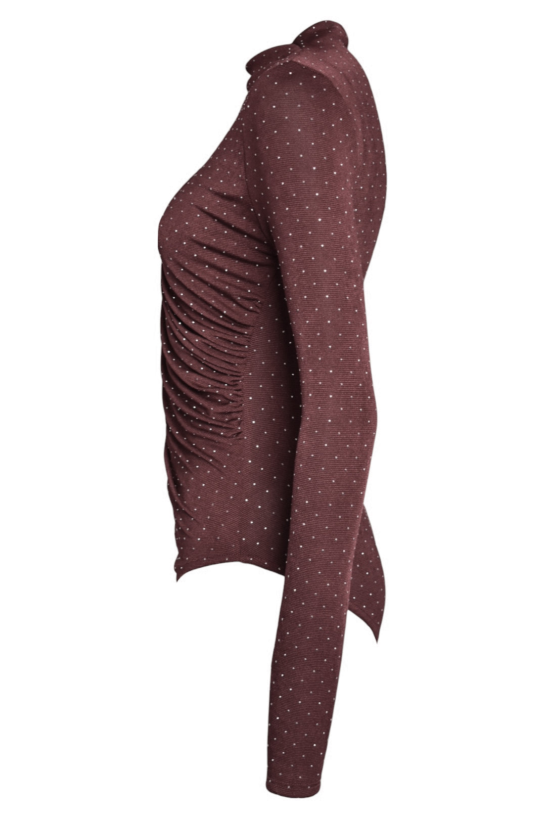 Brown Diamante Ruched Long Sleeved Bodysuit