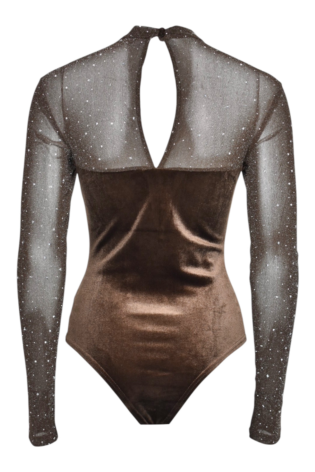 Brown Velvet & Diamante Long Sleeve Bodysuit