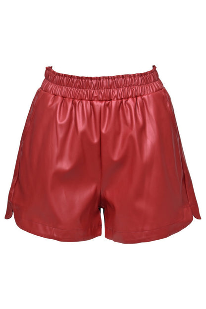 Burgundy Faux Leather Runner Shorts