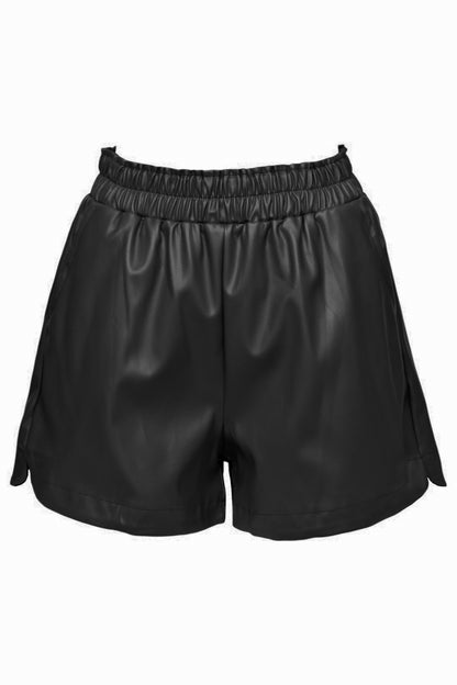 Black Faux Leather Runner Shorts