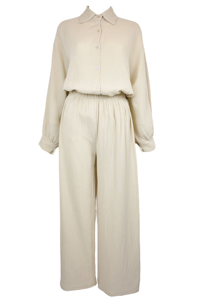 Beige Cheesecloth Shirt & Trousers