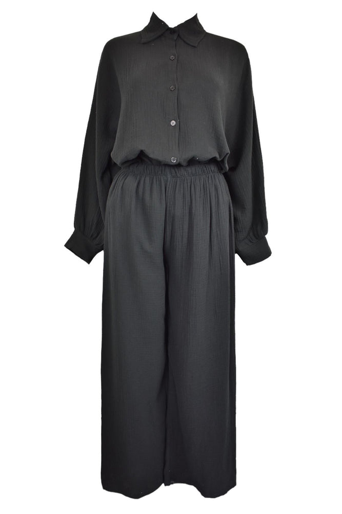 Black Cheesecloth Shirt & Trousers Co-ord