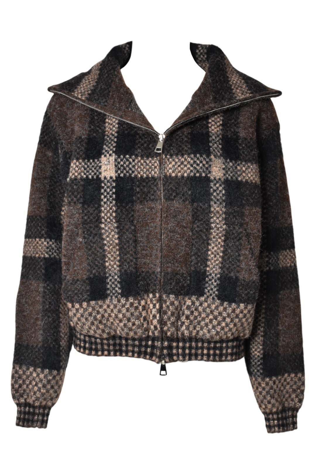 Black & Brown Checked Zip Up Cardigan