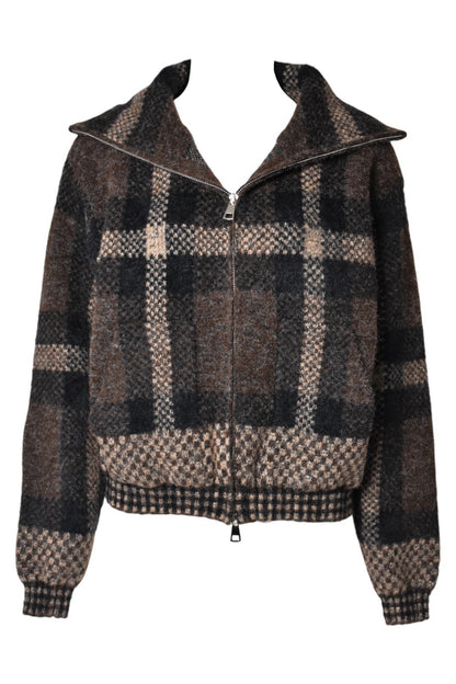 Black & Brown Checked Zip Up Cardigan