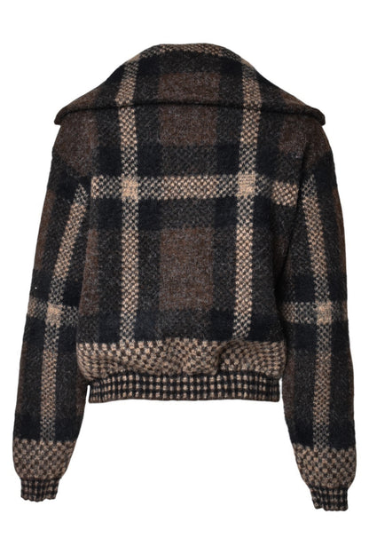 Black & Brown Checked Zip Up Cardigan