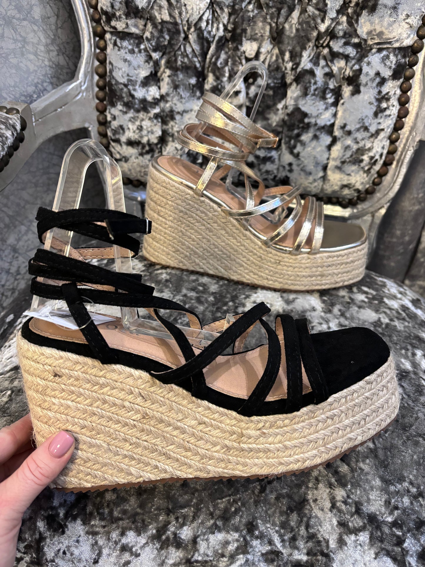 Black Espadrille Wedge Sandals