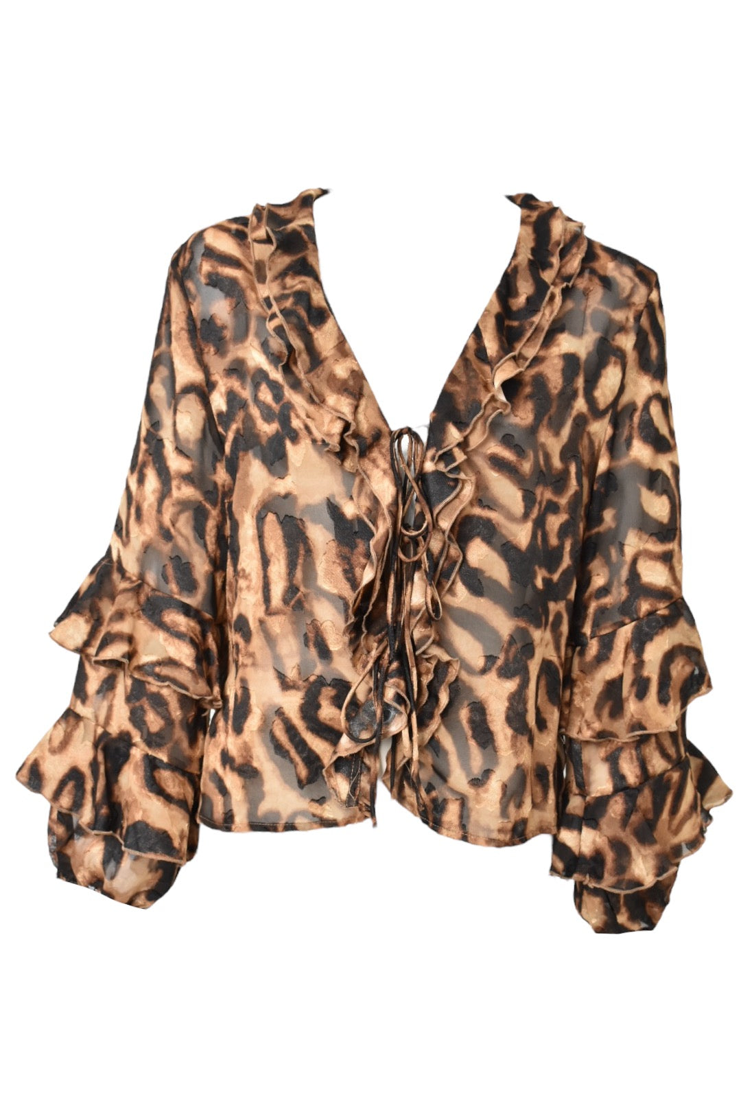 Leopard Print Ruffle Tie Blouse