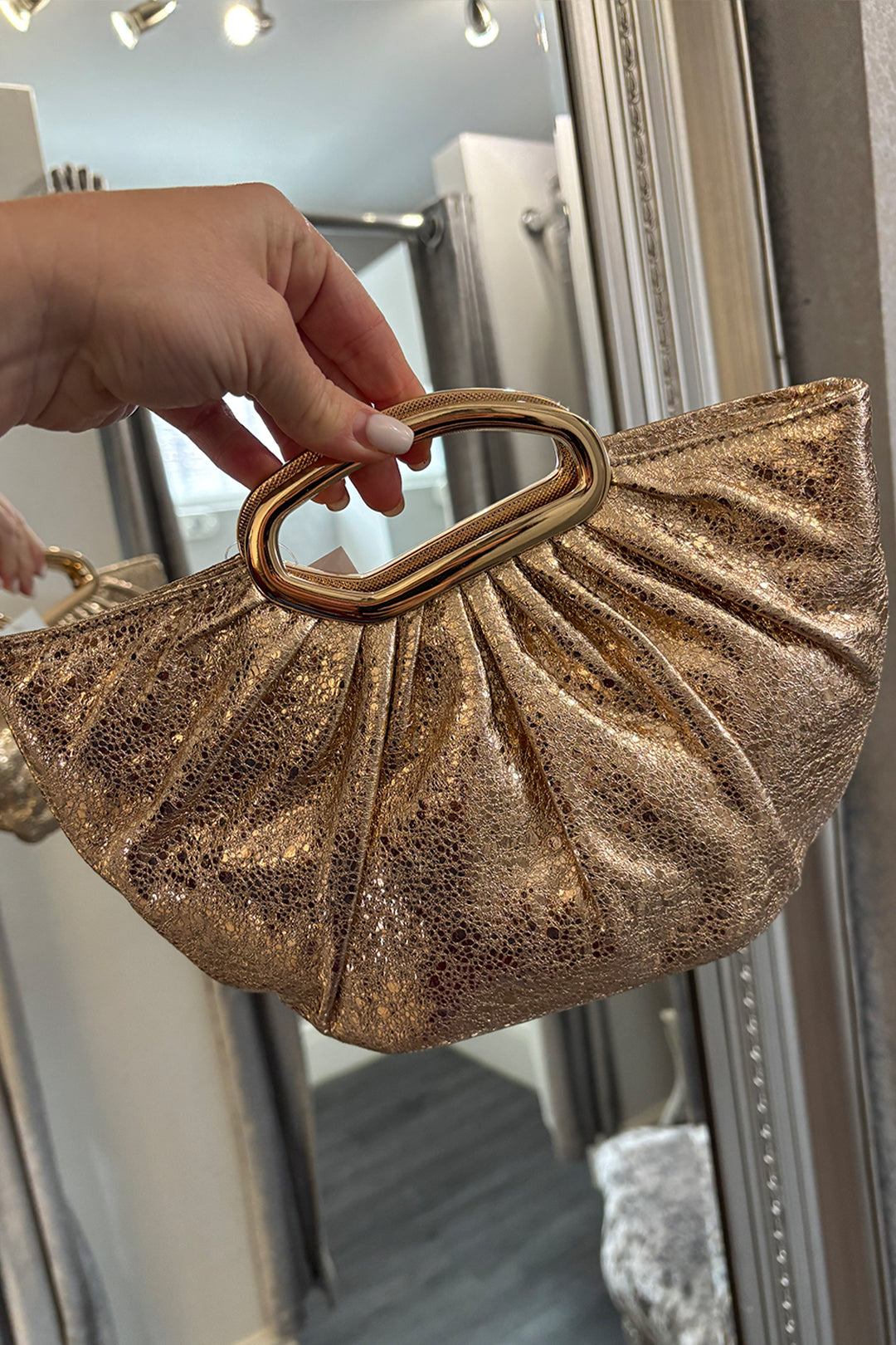 Rose Gold Metal Handle Half Moon Grab Bag