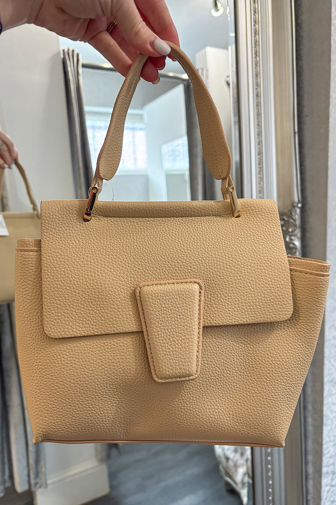 Beige Single Handle Grab Bag