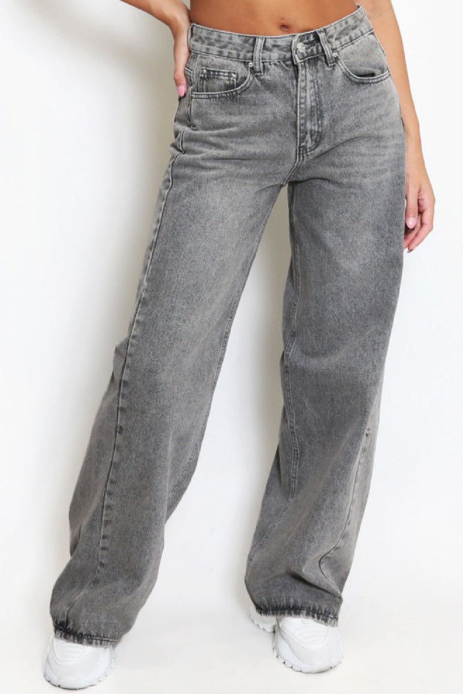 Grey Wash Denim Straight Leg Jeans