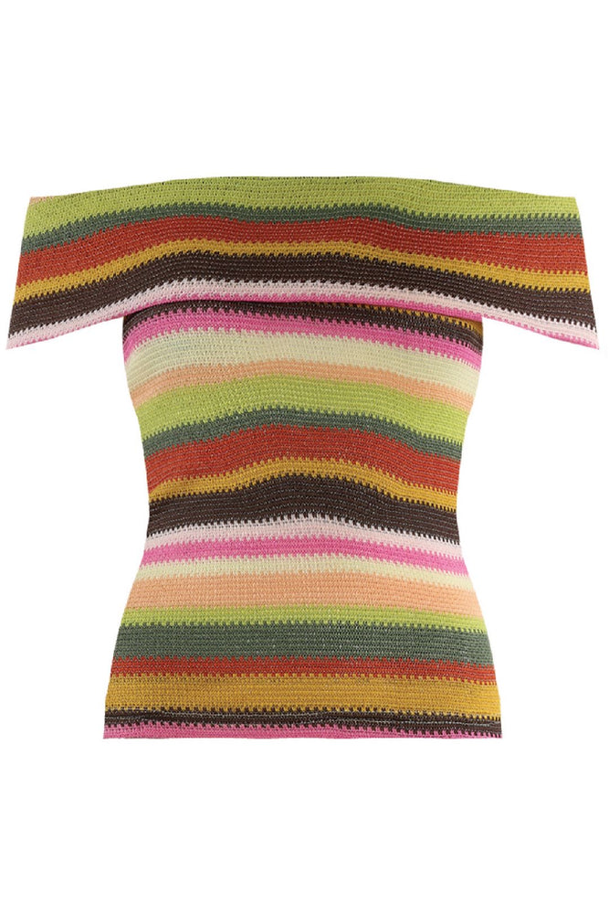 Multi Striped Knitted Bardot Top