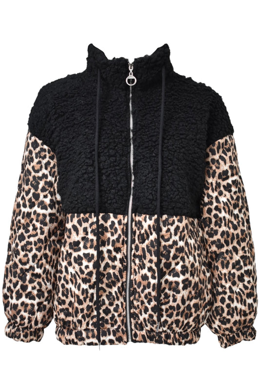 Black Animal Print Fleece Jacket