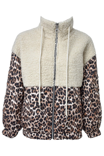 Cream Animal Print Fleece Jacket