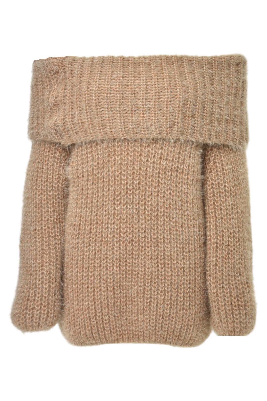 Camel Chunky Knit Bardot Jumper