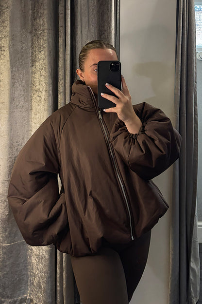 Brown Bubble Sleeve Puffer Jacket