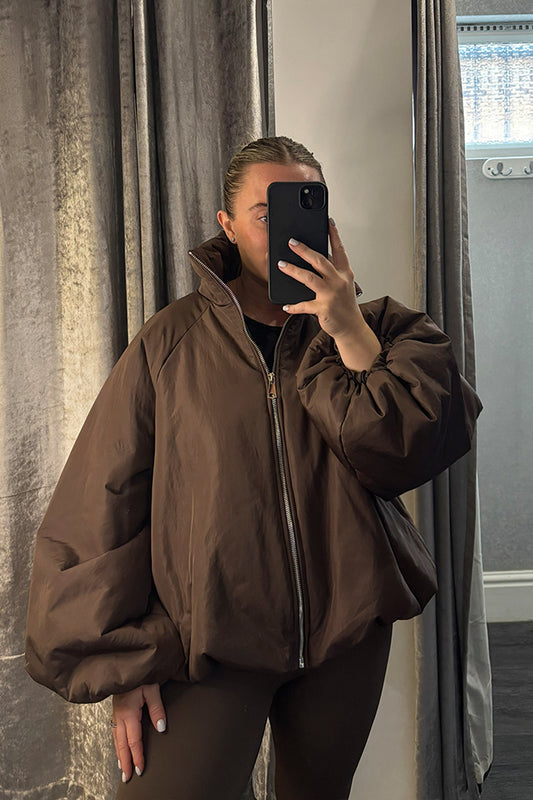 Brown Bubble Sleeve Puffer Jacket