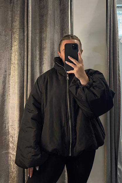 Black Bubble Sleeve Puffer Jacket