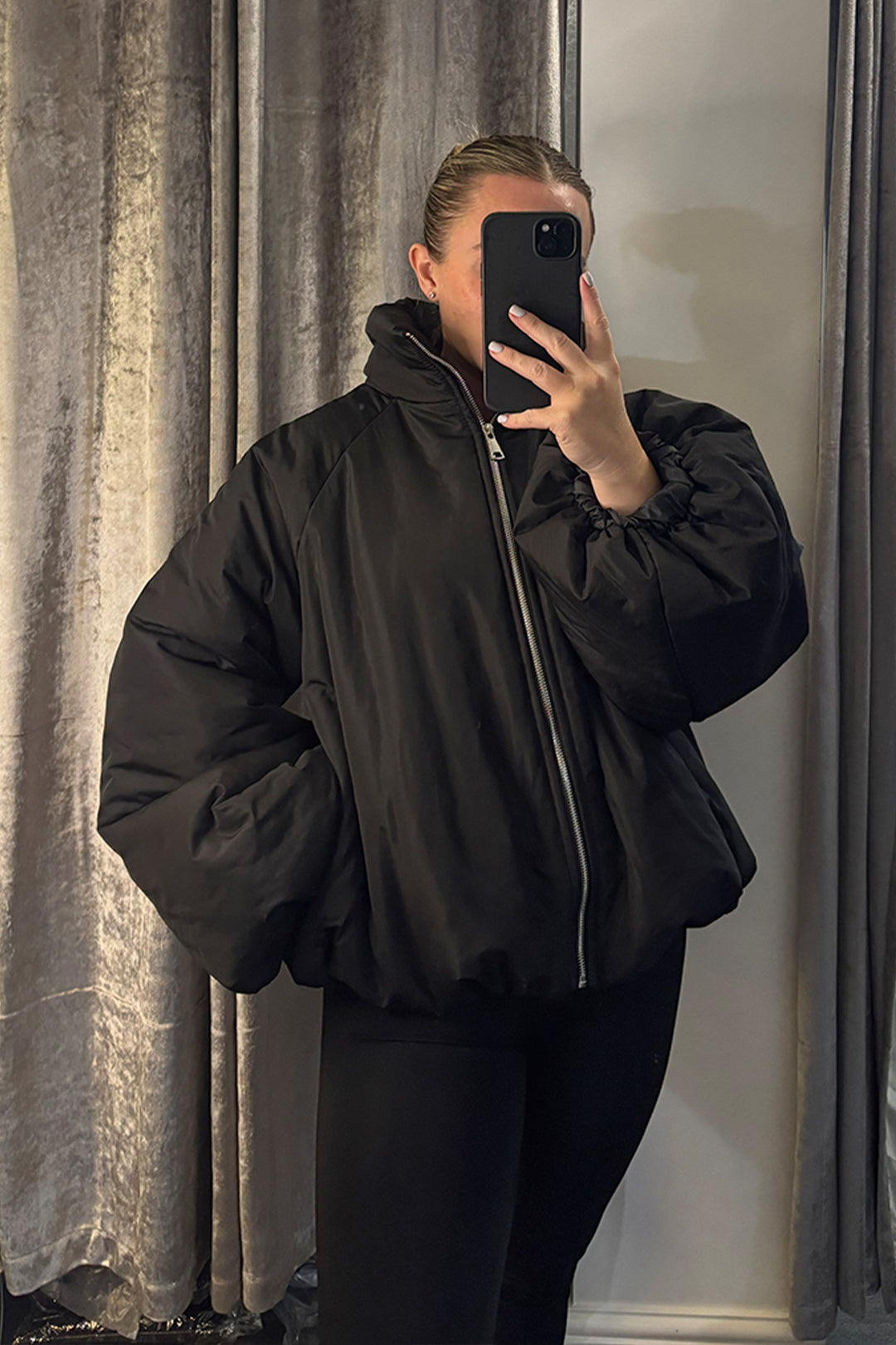 Black Bubble Sleeve Puffer Jacket
