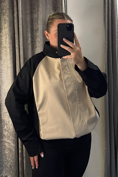 Black & Cream Funnel Neck Jacket