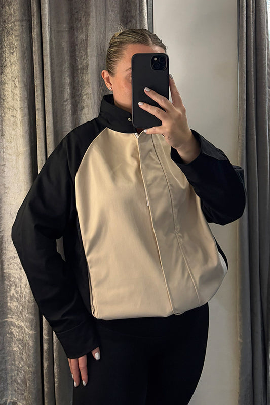 Black & Cream Funnel Neck Jacket