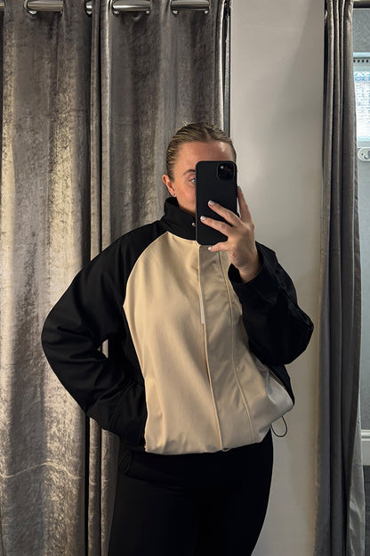 Black & Cream Funnel Neck Jacket