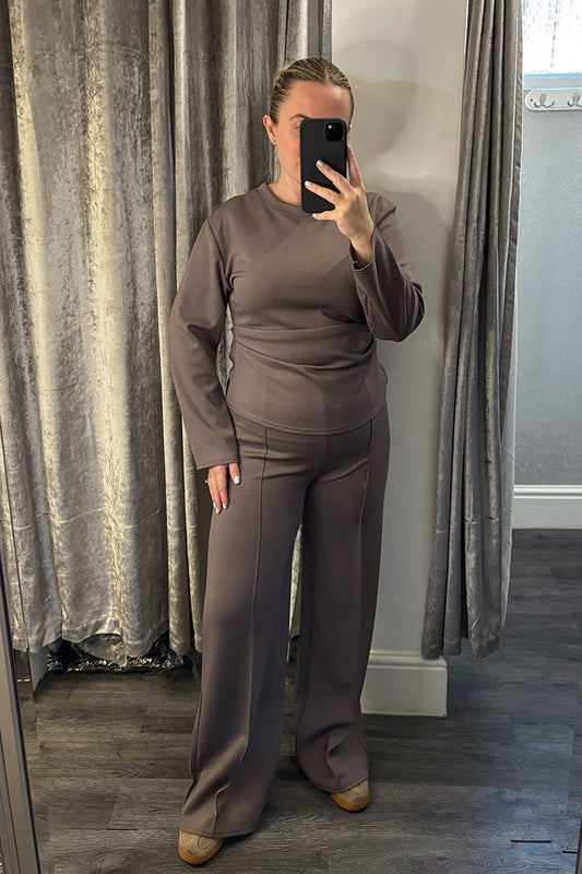 Mushroom Ruched Side Long Sleeve Loungesuit