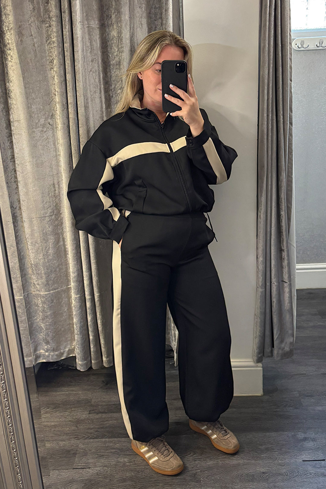 Black Contrast Stripe Bomber Jacket Loungesuit