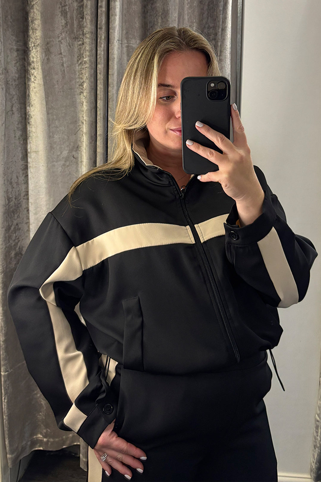 Black Contrast Stripe Bomber Jacket Loungesuit