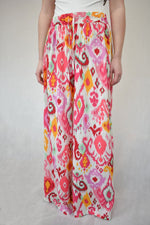Pink Pleated Aztec Wide Leg Trousers