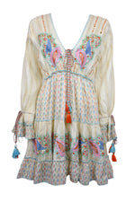 Cream & Turquoise Embroidered Dress