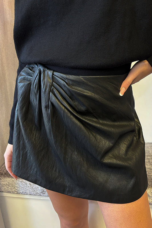 Black Faux Leather Pleated Skort