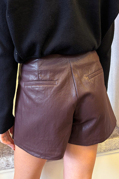 Burgundy Faux Leather Pleated Skort