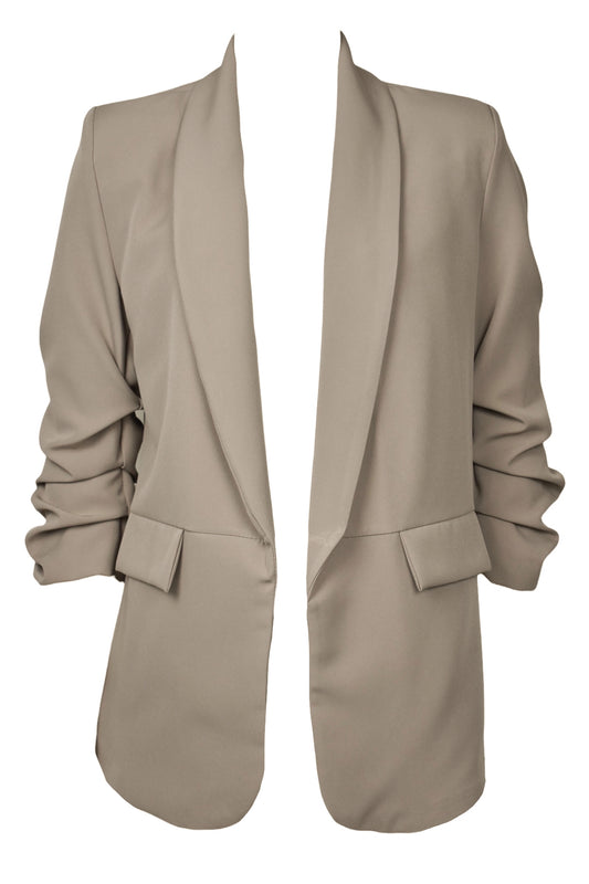Taupe Ruched Sleeve Blazer