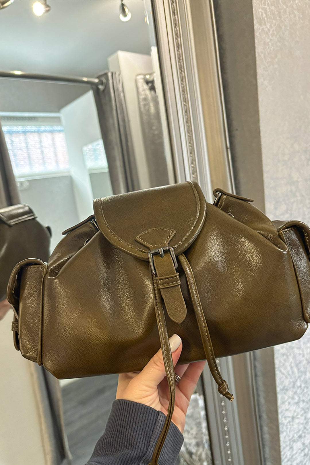 Olive Buckle Fastening Pouch Bag