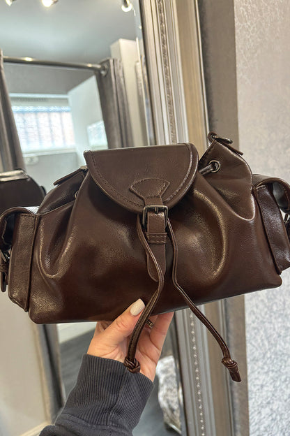 Brown Buckle Fastening Pouch Bag