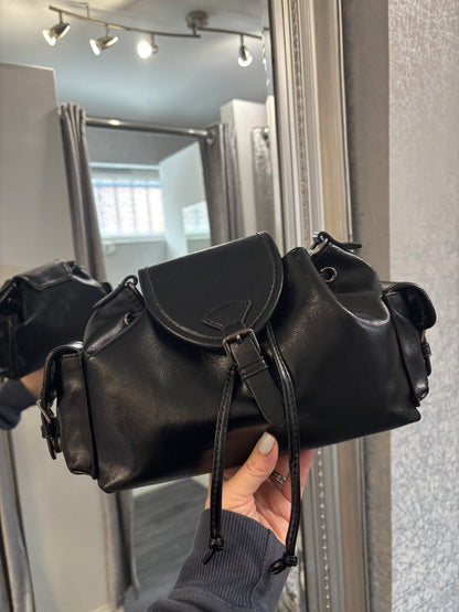 Black Buckle Fastening Pouch Bag