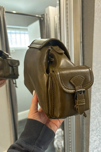 Olive Buckle Fastening Pouch Bag