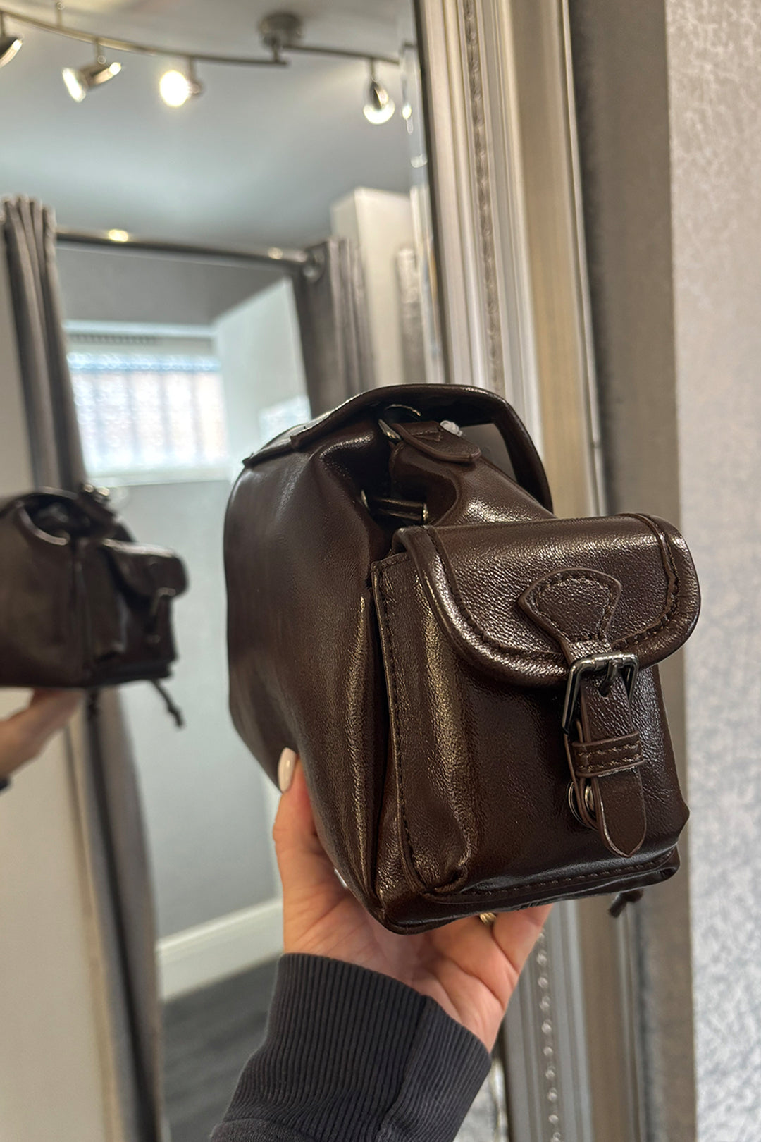Brown Buckle Fastening Pouch Bag