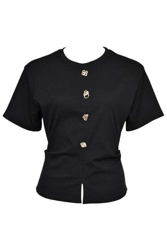 Black Gold Button Front Split T-Shirt